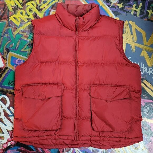 Vintage 80s St. John's Bay red puffer vest, xxl, w inside pockets & quilted - Picture 1 of 10